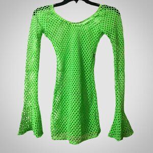 Rare Vintage Lovers Lane FishNet Mesh Neon Green Bodycon Sexy Dress